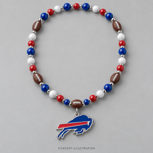 Concept illustration of a Buffalo Bills beaded football necklace.