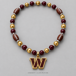 Concept illustration of a Washington Commanders beaded football necklace.