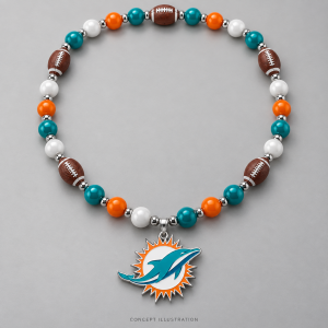 Concept illustration of a Miami Dolphins beaded football necklace.